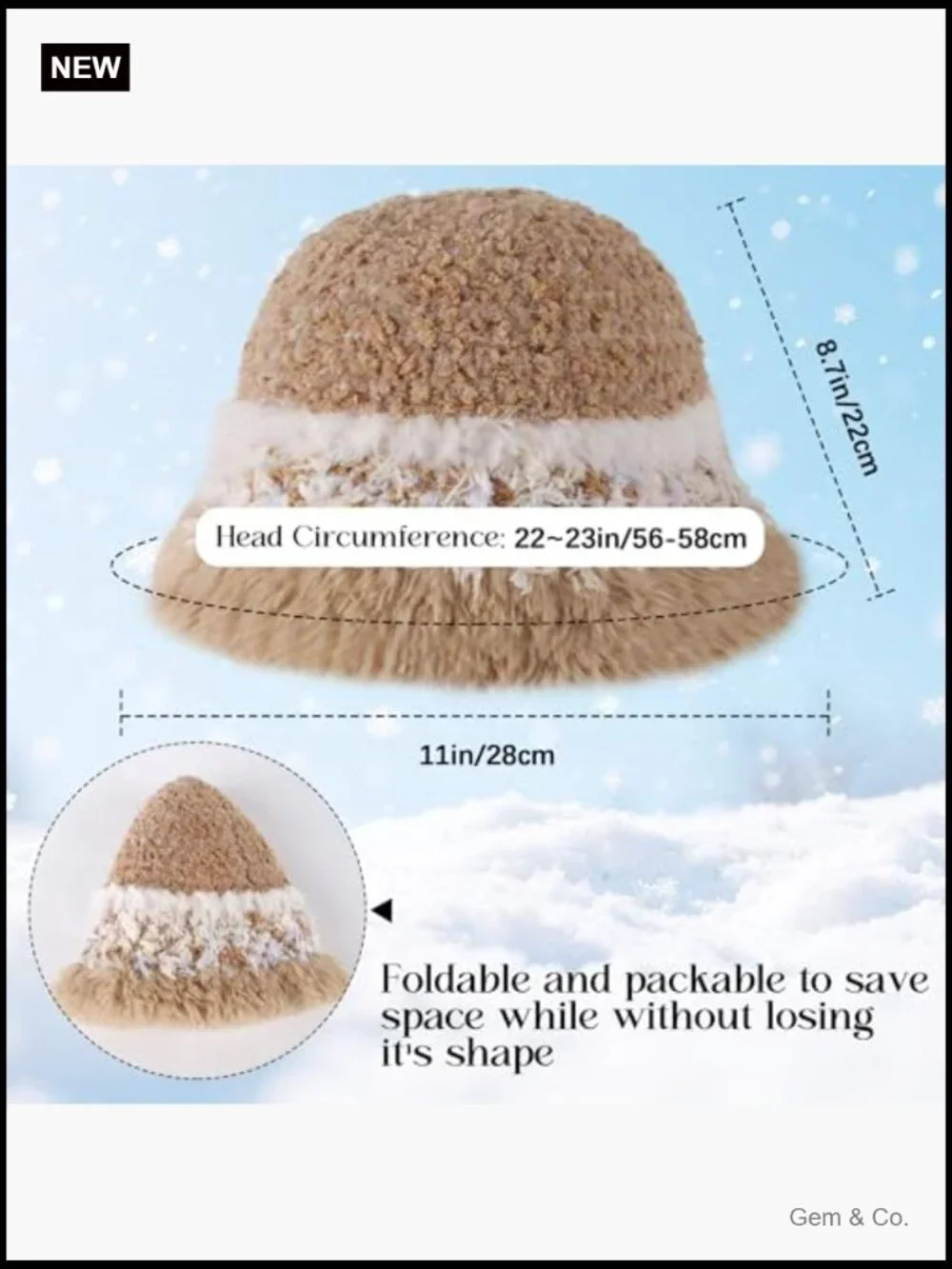 Fluffy Knit Bucket Hat Fisherman Cap Warm Cloche for Big Head